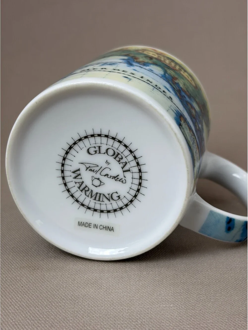 Paul Cardew Global Warming Terrestrial Globe Coffee Mug Antique World Map Cup